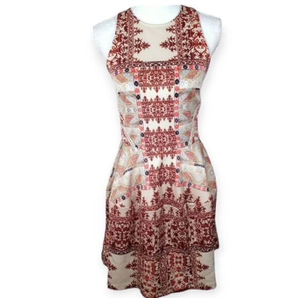 MOSSIMO CREAM BURGUNDY DRESS SZ.M EUC.  GORGEOUS DRESS IN EXCELLENT USED CONDITI - Picture 2 of 8